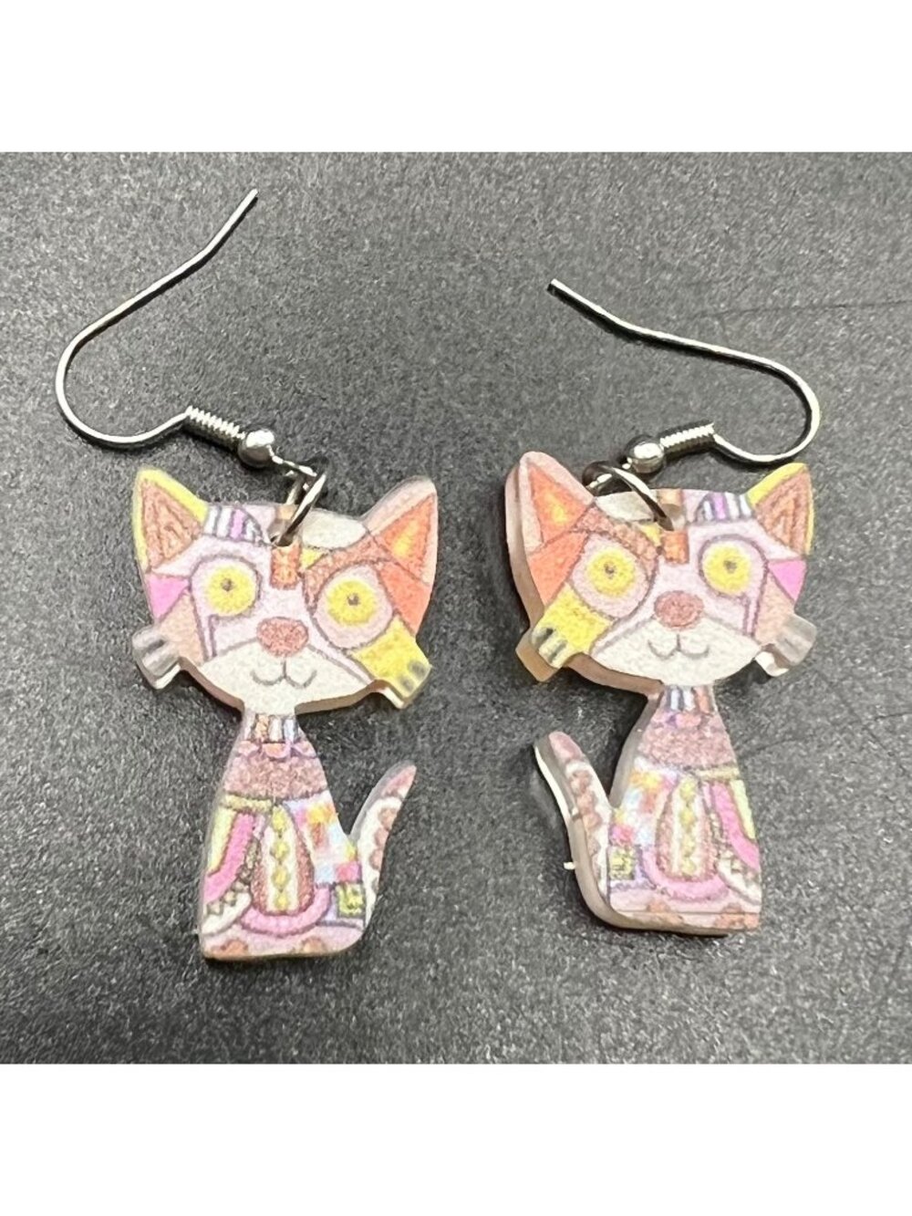 Colorful Cat-Shaped Dangle Earrings Lightweight & Fun Unique Whimsical Boho Pink
